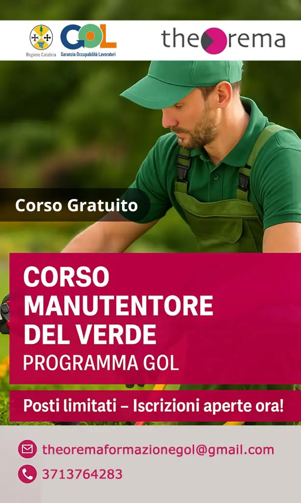 Locandina corso gratuito Manutentore del Verde - Programma GOL Theorema