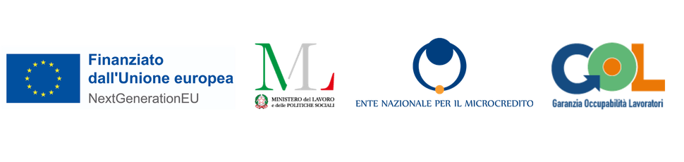 Loghi istituzionali: UE NextGenerationEU, Ministero del Lavoro, Ente Nazionale per il Microcredito, GOL